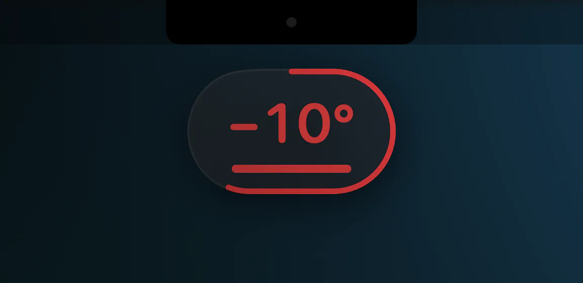 The widget under the MacBook camera reading minus 10 degrees, its red outline counting down to the nudge.